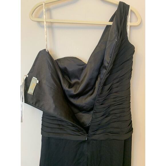 Jade Couture Black Maxi Long One Shoulder Rouched Chiffon Formal Dress Size 8 - Picture 7 of 11